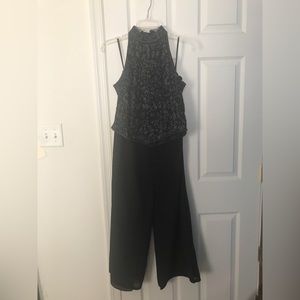 Papell Boutique Evening black formal silk halter top & black flared formal pants